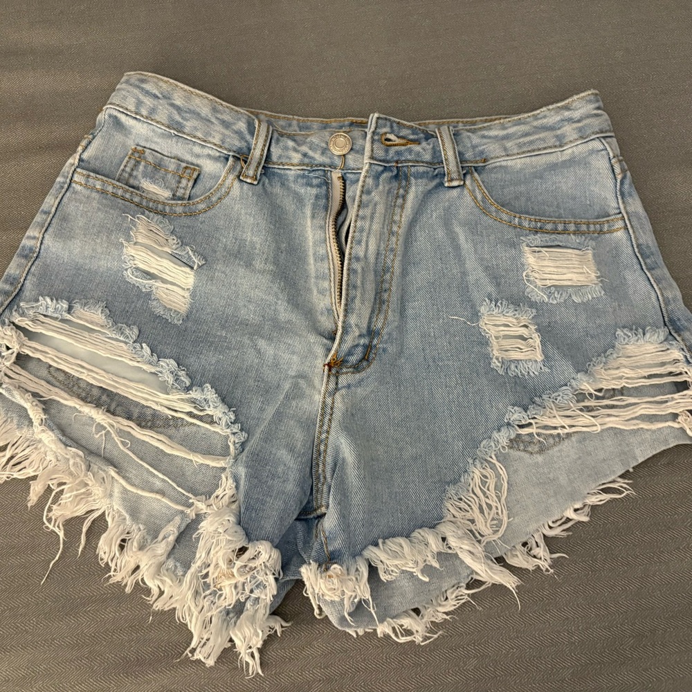 SHEIN Blue Jean Shorts High-Waisted Distressed